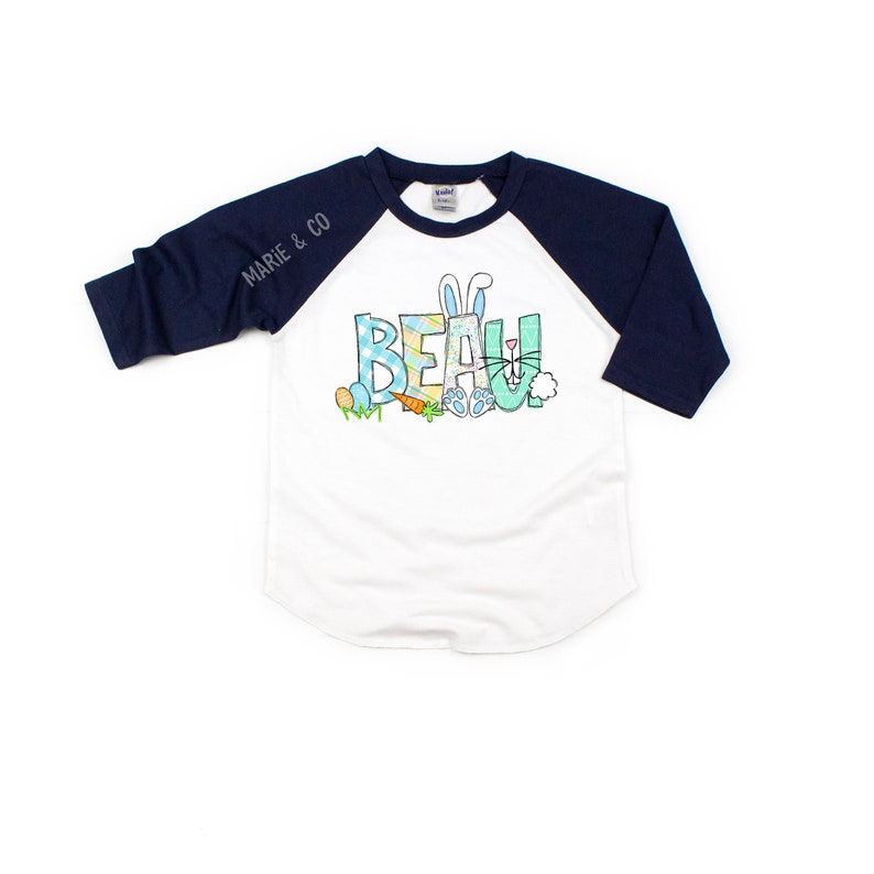 Personalized Boys Easter shirt, baby boy personalized Easter shirt, toddler Easter shirt, cute Easter name shirt, Easter alpha shirt Navy Sleeves