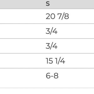 May include: Size chart for a garment with measurements in inches for body length, body length tolerance, chest tolerance, chest width laid flat, and US sizes.