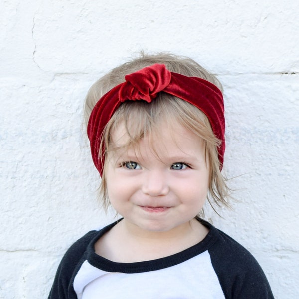 Velvet headband for girls, baby christmas headband, red velvet headband, holiday headband, christmas top knot, baby girl hair accessories