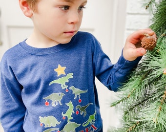 Dinosaur Christmas shirt, boys christmas shirt, tree rex christmas shirt, Christmas pullover for boys