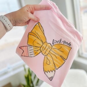 Girl's coquette back to school shirt, customized grade, teacher tee, custom school shirt, pencil bow tshirt, girls back to school tshirt image 3