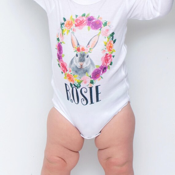 Baby Girls Easter Outfit, Easter Bunny Shirt, Personalized Easter Shirt, Floral Watercolor Shirt, Baby Girl Easter Shirt