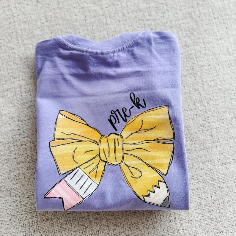 Girl's coquette back to school shirt, customized grade, teacher tee, custom school shirt, pencil bow tshirt, girls back to school tshirt Violet