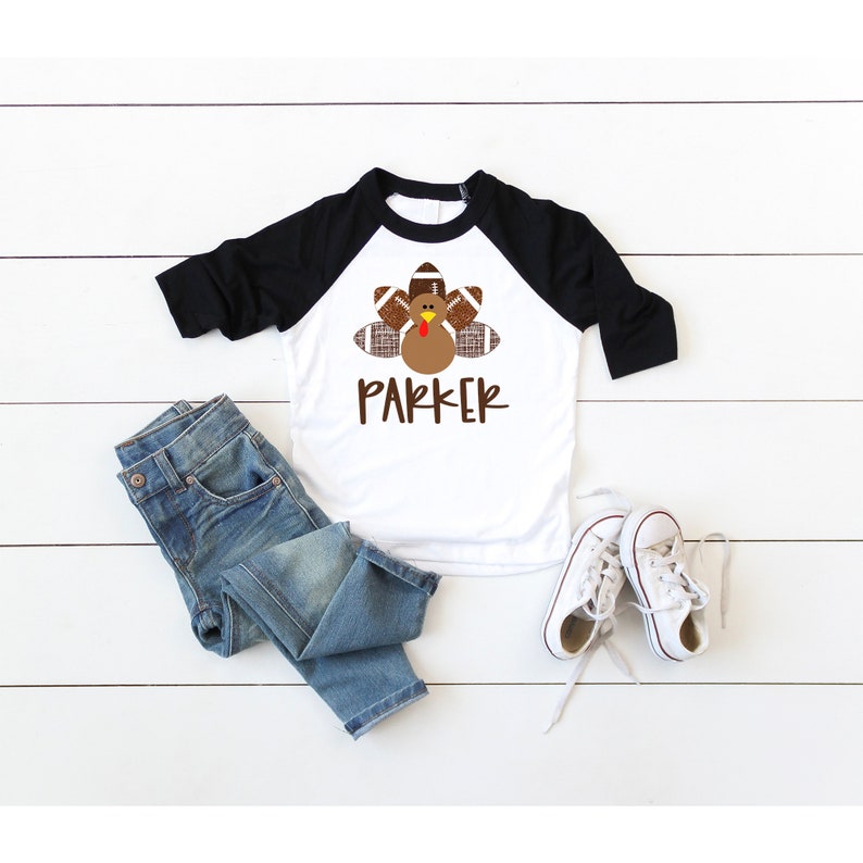 Personalized Turkey Football Shirt Kids Thanksgiving Shirt Etsy