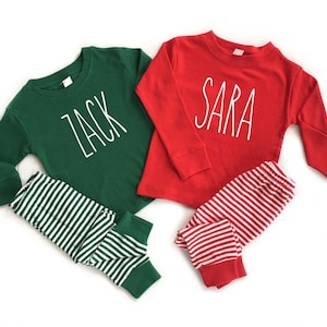 Personalized Kids Christmas Pajamas, Striped Loungewear Set