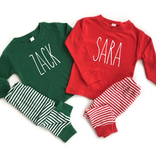 Pijama navideño infantil personalizado, conjunto de ropa de estar por casa a rayas