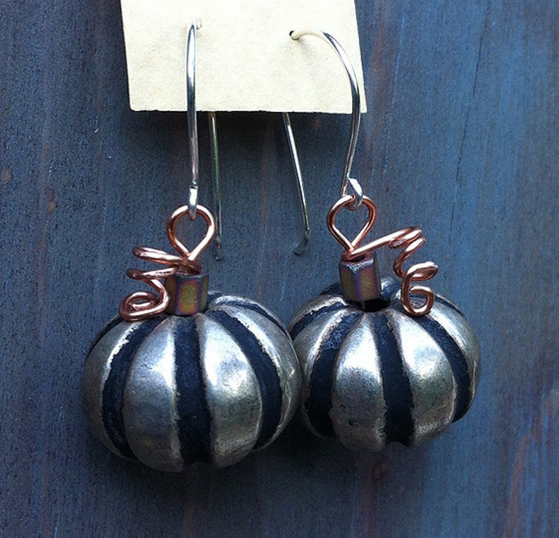 Silver Pumpkin Earrings for Halloween Fall and Thanksgiving | Etsy