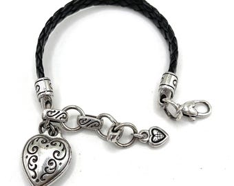 Brighton zwarte leren hart bedelarmband - 0155