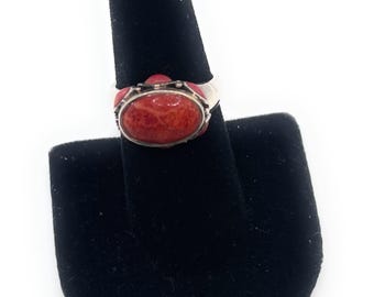 Southwest Red Jasper Sterling Silver ring Size 7.5 (4125)