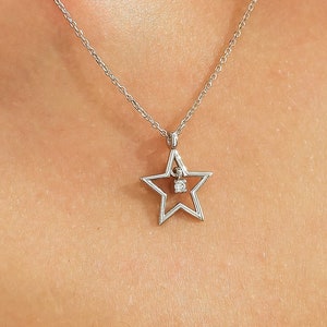 Diamond Star Necklace, 14K Solid White Gold Diamond Star Necklace ,Small Diamond Star Necklace ,Minimalist Star Pendant, Diamond Necklace