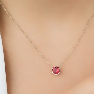 14K Yellow Gold Ruby Solitaire Necklace, 6mm Bezel Set Ruby Necklace, July Birthstone, Gemstone, Minimalist Ruby Necklace, Red Ruby