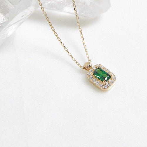 Diamond Emerald Necklace 14k Solid Gold - Etsy