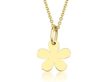 14K Solid Yellow Gold Daisy Flower Necklace, Dainty Flower Pendant, Four Leaf Clover Necklace, Irish Clover Necklace, Luck Charm