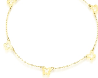 14K Solid Yellow Gold Small Butterfly Bracelet, Butterfly Station Bracelet, Minimalist Butterfly Bracelet, Gold Bracelet