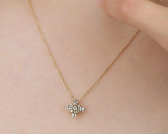 Diamond Cluster Necklace, 14K Gold Topaz and Diamond Necklace, Marquise Topaz Necklace, Floral Design Diamond Necklace in 14K Gold ,Gemstone