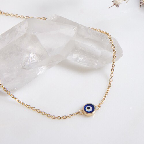Evil Eye Bracelet, 14K Solid Yellow Gold Evil Eye Bracelet, Dainty shops Evil Eye Bracelet, Minimalist Gold Evil Eye ,Gifts for Her, Gold Bracelet