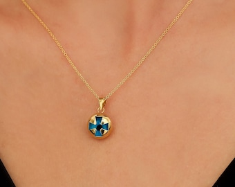 14K Yellow Gold Cross Necklace, Puffed Cross Necklace, Cross Pendant, Evil Eye Necklace,  Cross Necklace, Round Puff Cross Necklace