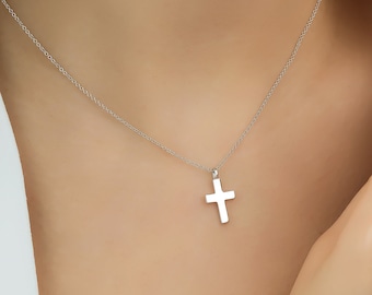 Cross Necklace, 14K Solid White Gold Cross Necklace, Small Cross Pendant, Minimalist Cross Necklace, Crucifix Cross Necklace, Baptism Gift