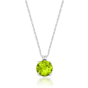 14K Solid White Gold Peridot and Diamond Solitaire Necklace ,Round Natural Green Peridot and Diamond Necklace ,Gemstone Necklace