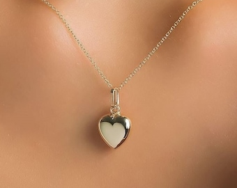 14K Yellow Gold Shiny Puffed Heart Necklace, Puffed Heart Pendant, Layering Heart Necklace, Valentines Days, Gifts for Her