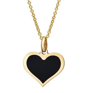14K Solid Yellow Gold Heart Necklace, Onyx Heart Necklace, Heart Pendant, Gold Chain , Onyx Necklace