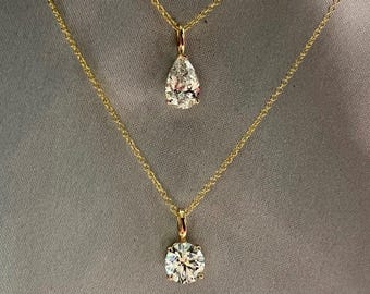 14K Solid Yellow Gold 1 Carat Round Lab Grown Diamond Solitaire Necklace, Diamond Solitaire Pendant, Round 1 Carat Lab Diamond