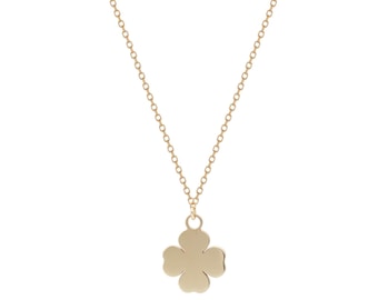 14K Solid Yellow Gold Four Leaf Clover Necklace, Minimalist Gold Clover Necklace, Small Irish Clover Necklace, Good Luck Necklace