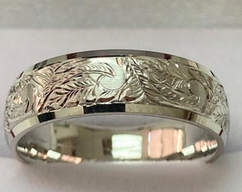 Hand Engraved Platinum Mens Wedding Bands, Platinum Hand Engraved Mens Wedding Rings, Hand Engraved Wedding Bands, Rings for Men