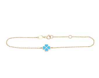 14K Solid Yellow Gold Four Clover Bracelet, Minimalist Turquoise Four Leaf Bracelet, Small Turquoise Bracelet, Irish Clover Bracelet