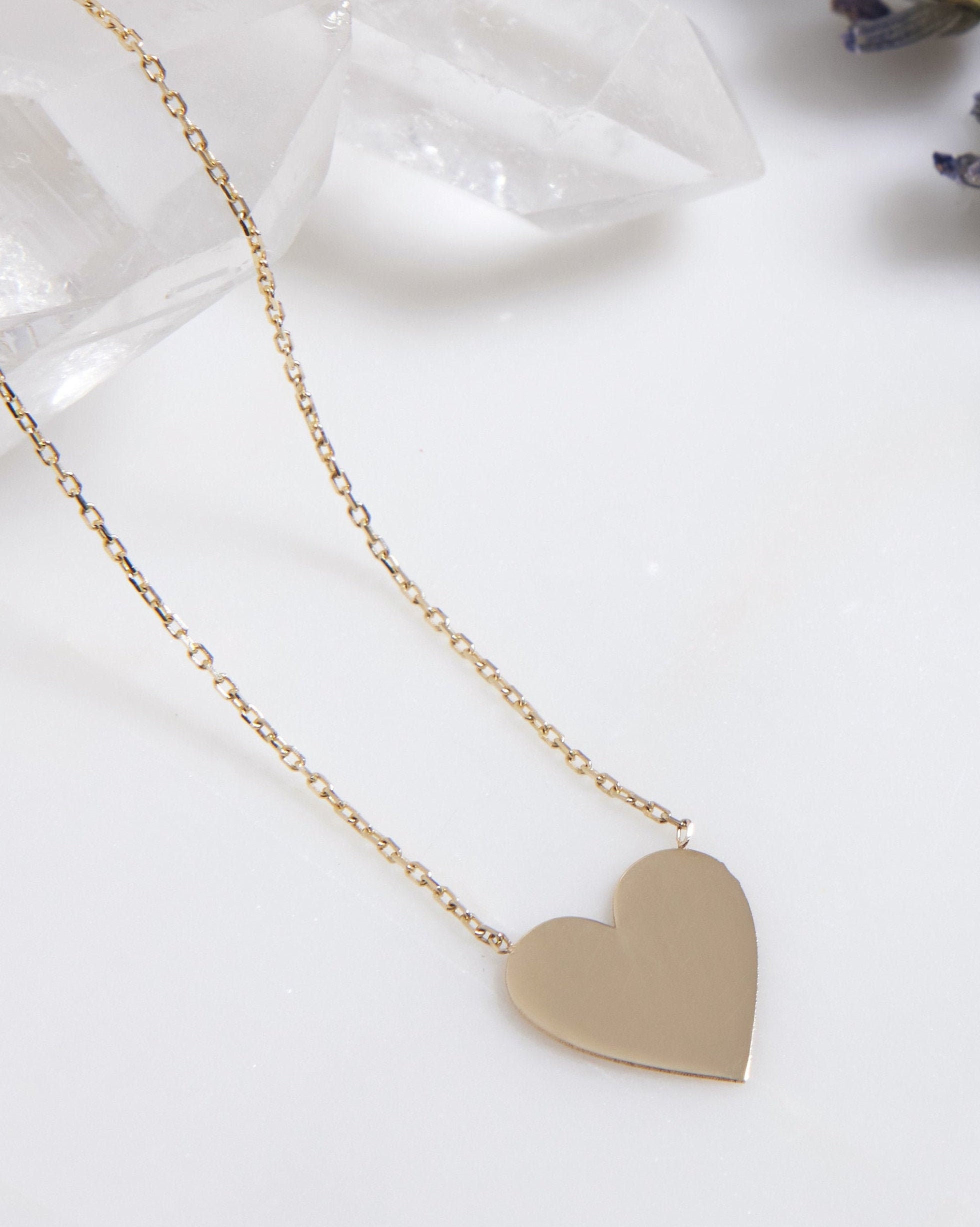 14K Solid Yellow Gold Heart Necklace, Minimalist Heart Necklace, Gold ...