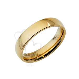4mm 10K 14K 18K Solid Yellow Gold Wedding Band, Classic Plain Wedding Band for Men and Women , Polished Dome Wedding Band Ring, Comfort Fit