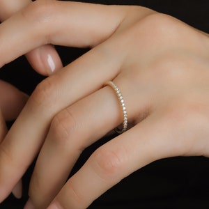 14K Gold Diamond Eternity Ring, Half Eternity Diamond Wedding Band, Thin Diamond Wedding Ring, 1.3mm  Micro Pave Stacking Diamond Ring
