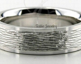 Mens Wedding Bands,  Mens Wedding Rings, 6mm 10K 14K 18K Solid White Gold Wedding Bands