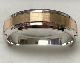 Two Tone Gold Wedding Bands, 6mm 10K 14K 18K White and Yellow Gold  Mens Wedding Rings, Two Tone Gold Mens Wedding Band