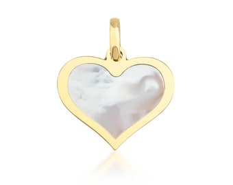 14K Yellow Gold Heart Necklace, Mother of Pearl Heart Necklace, Heart Necklace, Minimalist Heart Necklace, Pearl Necklace, Heart Charm