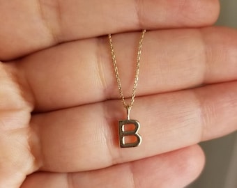 14K Solid Yellow Gold Initial Necklace, Gold Letter Necklace, Minimalist Initial Necklace, Womens Necklace, Letter B Necklace in 14K Gold