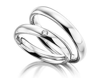 3mm 10K 14K 18K Solid White Gold Wedding Bands, Matching Wedding Rings Set, His and Hers Wedding Bands,Mens and Womens Diamond Wedding Rings