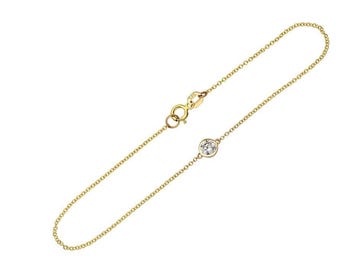 14K Solid Yellow Gold Solitaire Diamond Bracelet, 0.25 Carat Round Lab Grown Diamond Solitaire Bracelet, Diamond Bracelet