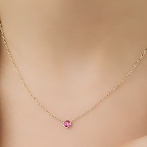 14K Solid Yellow Gold Ruby Necklace, 4mm Bezel Set Ruby Solitaire Necklace, July Birthstone ,Minimalist Ruby Necklace in 14K Gold, Gemstone