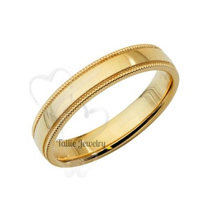 4mm 10K 14K 18K Solid Yellow Gold Wedding Band, Plain Wedding Band for men and Women , Classic Dome Wedding Band Ring, Polished, Comfort Fit