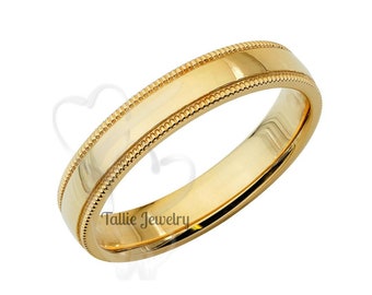 4mm 10K 14K 18K Solid Yellow Gold Wedding Band, Plain Wedding Band for men and Women , Classic Dome Wedding Band Ring, Polished, Comfort Fit