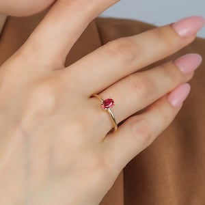 14K Solid Yellow Gold Oval Ruby Ring, Ruby Solitaire Ring, Engagement Rings,, July Birthstone, Wedding Band, Gemstone Ring, Rings for Women