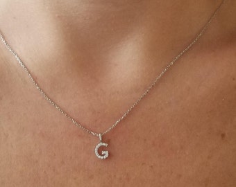 Diamond Initial Necklace,14K White Gold Diamond Letter Necklace, Letter G Necklace, Layering Necklace ,Natural Diamond Necklace