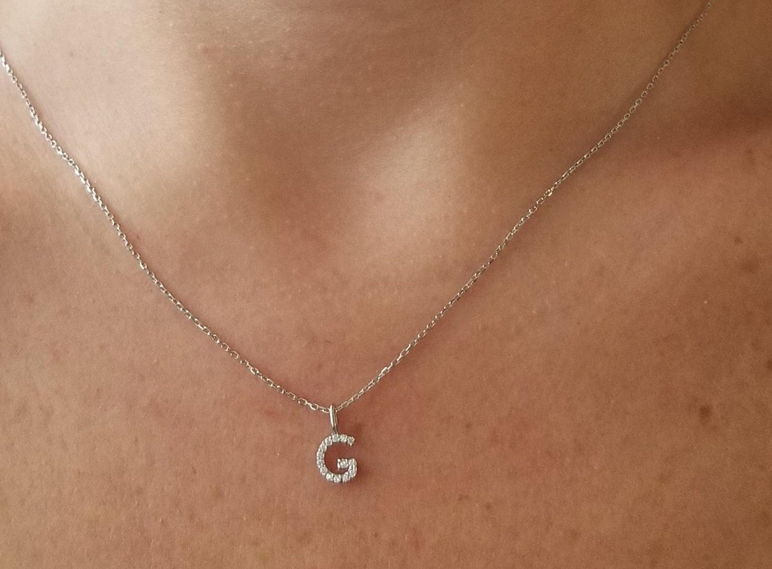 Diamond Initial Pendant, Unique Letter Necklace, Black & White Diamond  Initial Pendant Necklace, 14k White Gold Pave 0.50 Carat Handmade