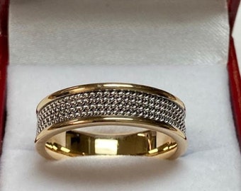 14K Solid White and Yellow Gold Mens Wedding Band, Handmade Rope Braided Mens Wedding Ring, Two Tone Gold Wedding Bands