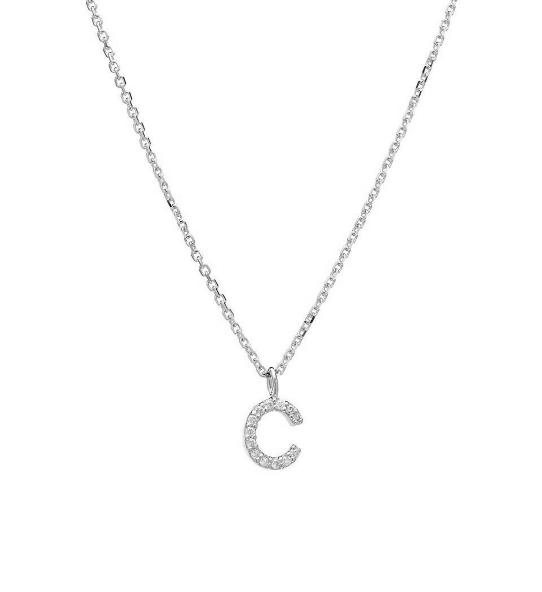 Diamond Initial Necklace 14K Solid White Gold Diamond Letter Etsy Italia