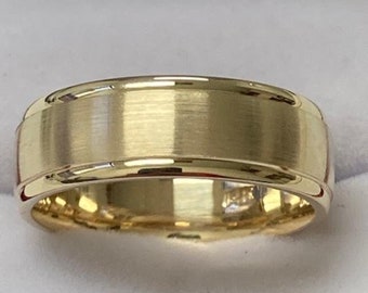 7mm 10K 14K 18K Solid Yellow Gold Mens Wedding Band,Satin Finish Mens Wedding Ring, Comfort Fit