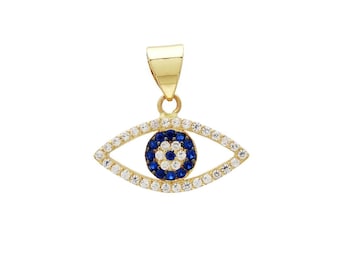 14K Yellow Gold Evil Eye Necklace, Evil Eye Pendant, Eye Shape Evil Eye Necklace, Evil Eye Charm, Minimalist Evil Eye Necklace, Kabballah