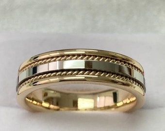 Custom Made for Bpby 6mm 10K Solid White and Yellow Gold Mens Wedding Bands Sz 7.25