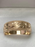 Hand Engraved Mens Wedding Bands,  Hand Engraved Mens Wedding Rings,  7mm 10K 14K 18K Solid Yellow Gold Hand Engraved Rings,  Rings for Men